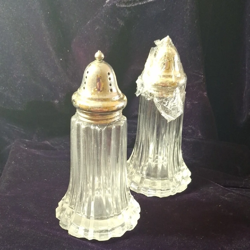 Vintage Crystal Dusting S&P Style Shakers with Silver Tops